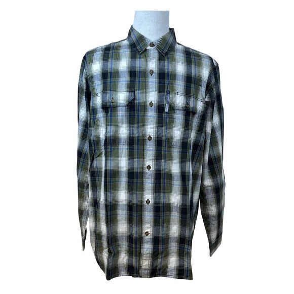 Carhartt Mens Green & Blue Plaid Button-Up Shirt Relaxed Fit XL Tall Casual - Picture 1 of 8